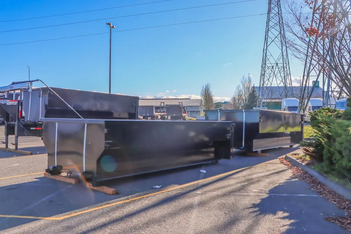 Roll-off dumpster ready for waste disposal at job site for 4 Yard Dumpster Rental in Newtown
